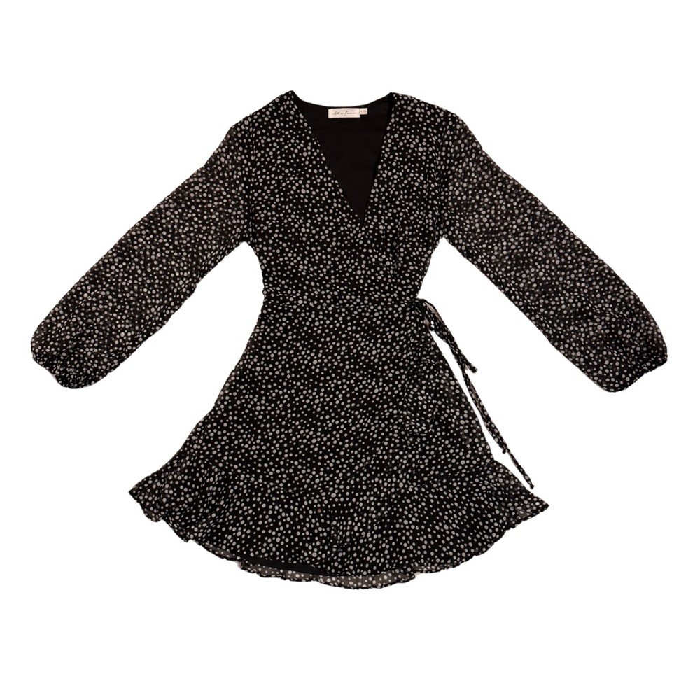 ALL IN FAVOR | Black & White Polka Dot Sheer Long Sleeve Mini Dress